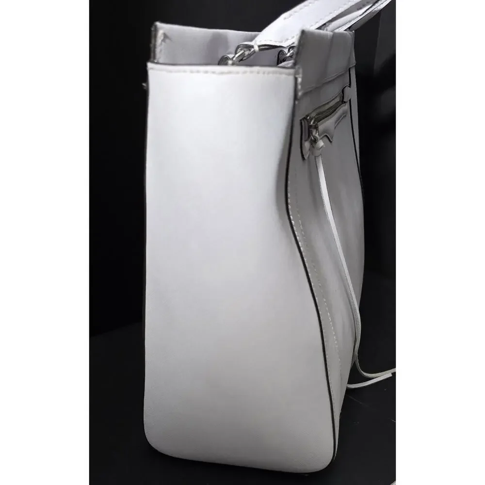 Rebecca Minkoff Monroe Laptop Bag Saffiano Leather Tote Shoulder Purse White NEW
